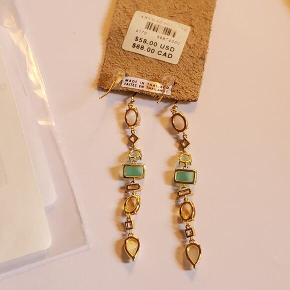 Anthropologie Earrings Stone Drop 2" Earrings Mint and Green ivory Gold tone NEW - Picture 8 of 12